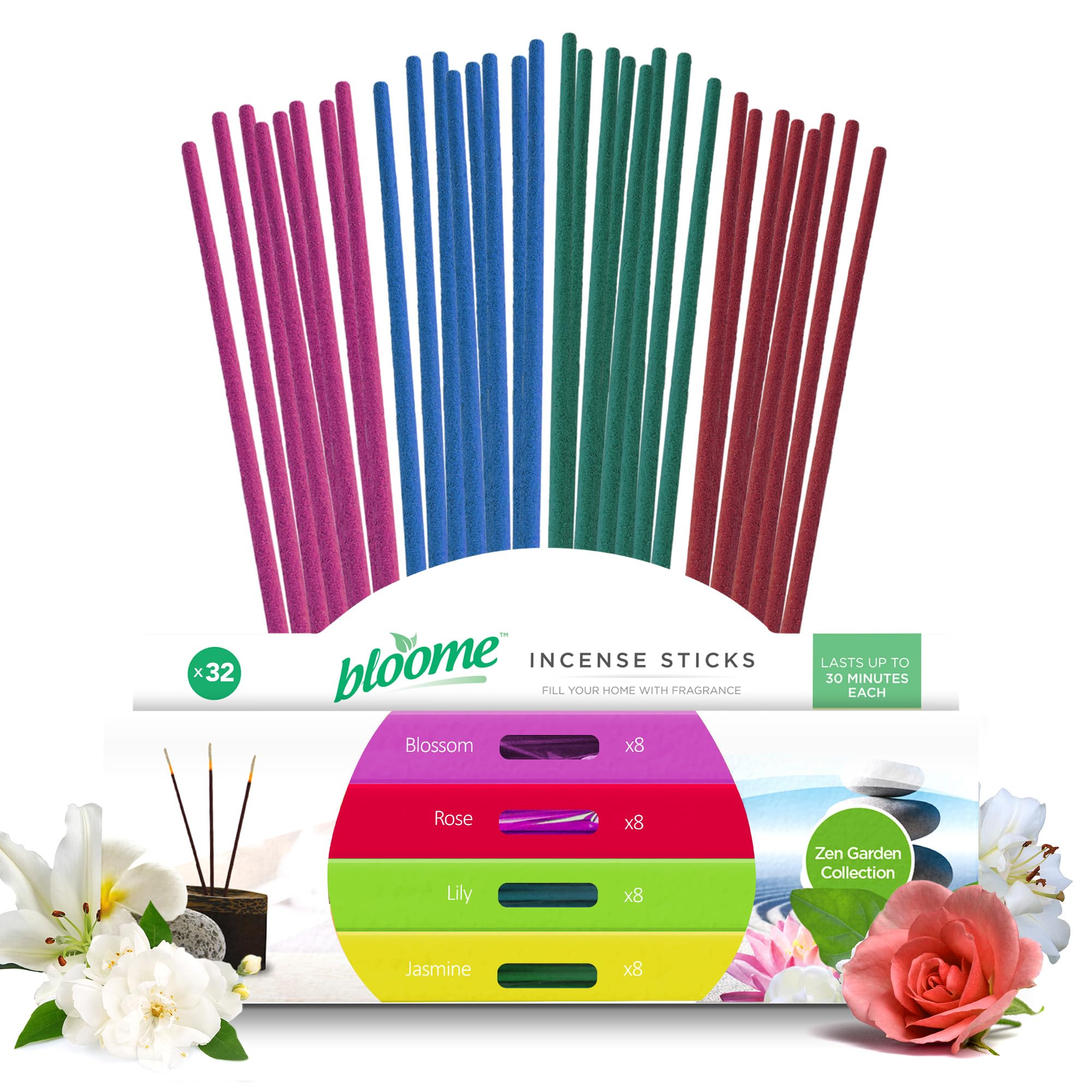 Bloome Lavender 32Pk Incense Sticks Multipack For Yoga, Meditation Or Relaxation | 2 Sets Of 32 Incense Sticks Each | 48 Count | Wood & Sandalwood | Stress Relief & Relaxation