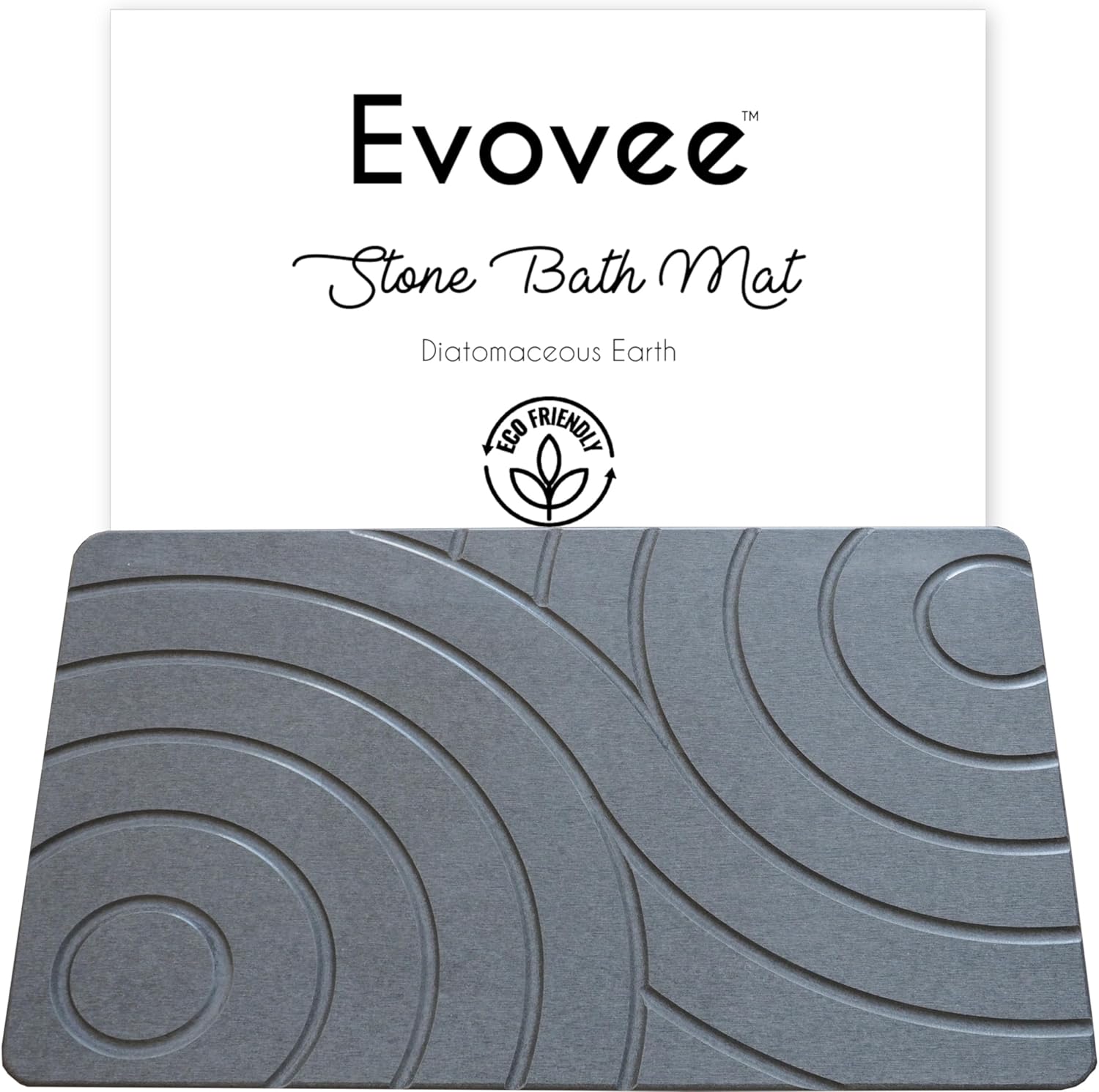 Evovee Stone Bath Mat - Absorbent Natural Diatomite Bath Stone Mat for Bathroom, Fast-Drying, Non-Slip, Quick-Drying Stone Mat, 15.5x23.7 inches, Gray
