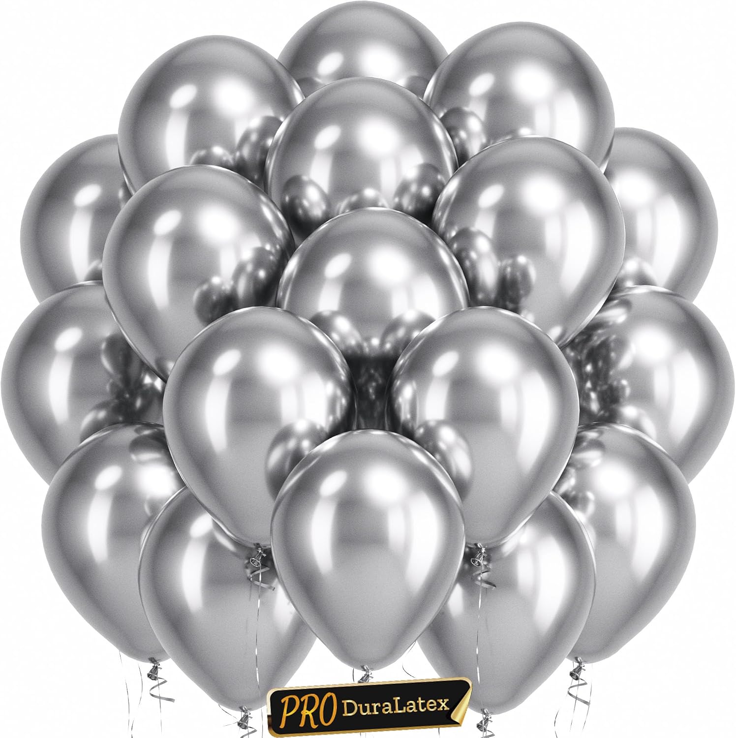 Pro Duralatex Metallic Silver Extra-Thick Balloons 120 Pack 10 inch | Silver Balloons for Graduation Wedding Retirement Bridal Shower Birthday Bachelorette Engagement Party Decoration
