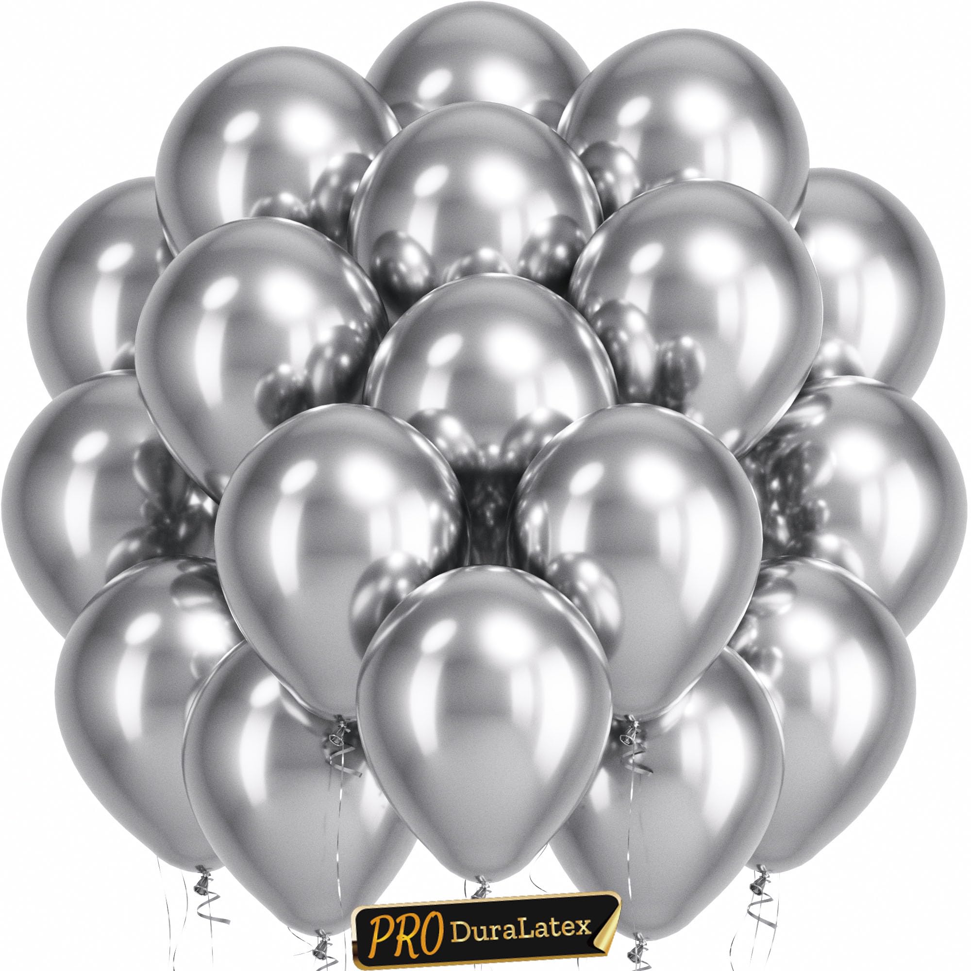 Bezente Pro Duralatex Metallic Silver Extra-Thick Balloons 120 Pack 10 inch