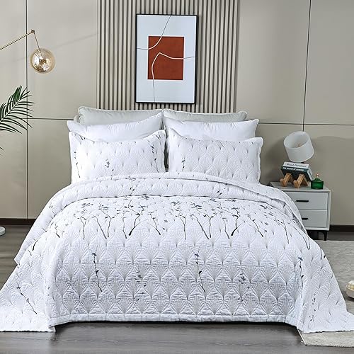 Miniatura 8 de Juego de edredón de pájaro negro tamaño King colcha reversible de algodón de 3 piezas juego de colcha de 100 hilos juego de colcha de 3 piezas