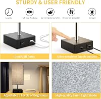 Lovebay Érintésvezérelt Asztali Lámpa Szürke - Szabályozható Fényerő, 2 USB Töltőport, Szemkímélő LED, Hálószobába, Nappaliba 2