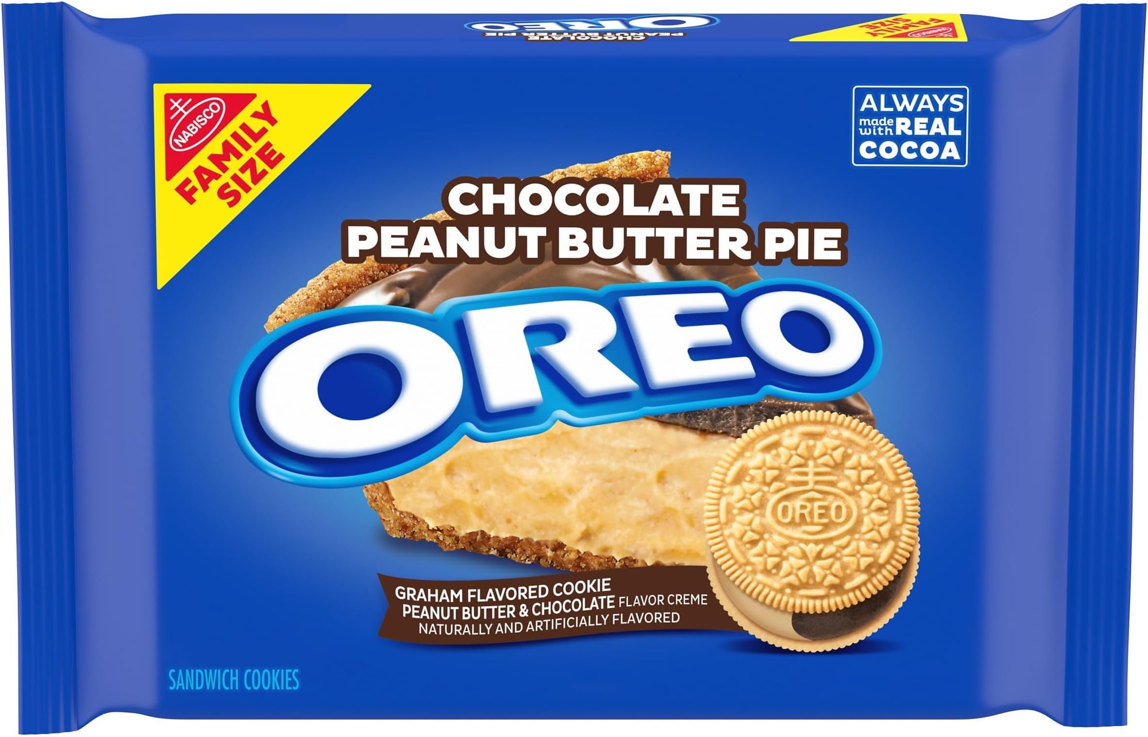 OREO Chocolate Peanut Butter Pie Sandwich Cookies, 1 - 17 oz (482gr) Family Size Package