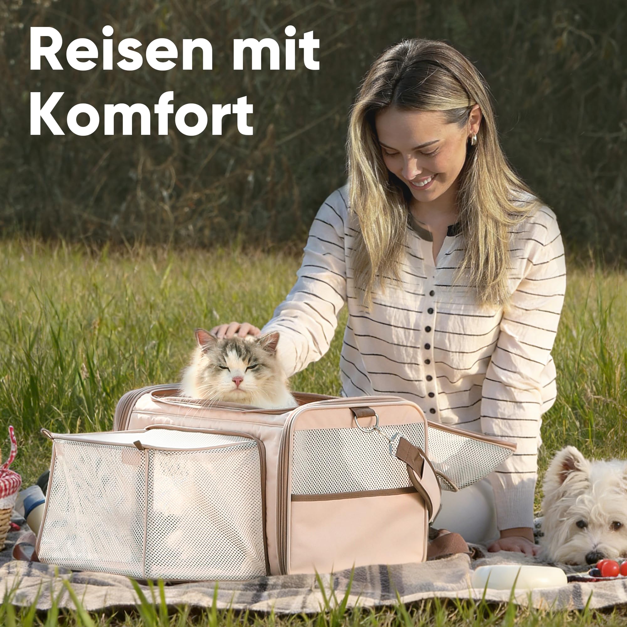 FUKUMARU Erweiterbar Katzenrucksack Hunderucksack für Katzen Hunde bis 9kg, weiche und belüftete Katzentransportbox, strapazierfähige Transportbox mit kratzfestem Netz, Rosa, 46 x 30 x 28 cm