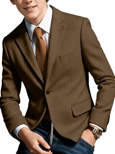 Boys Blazer Retro Tweed Sport Coat Boy Herringbone Jacket Coffee,7