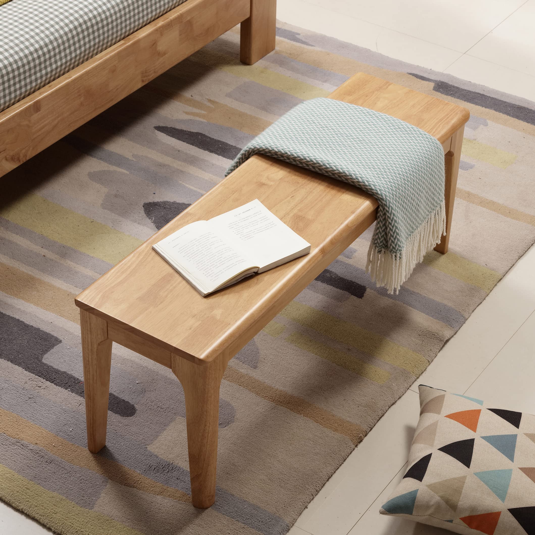 Dining Bench Wood Solid Oak Wooden Bed End＆Entryway Bench for Bedroom Living Room Kitchen(Natural)