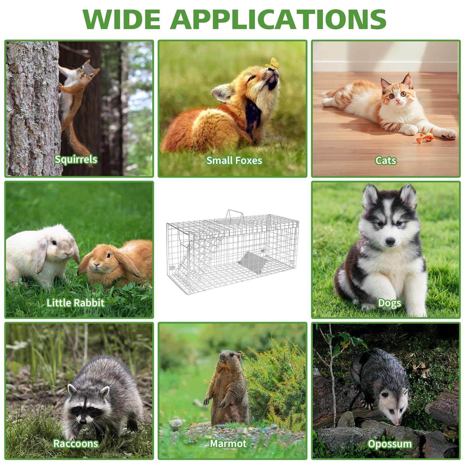 Humane Live Animal Trap Cage, 43" ×16" ×17.7" Collapsible Heavy Duty Raccoon Trap Animal Cage, Easy to Set and Release Live Trap, for Dogs, Foxes, Coyotes, Raccoons and Similar-Sized Animals, Silver — view 7