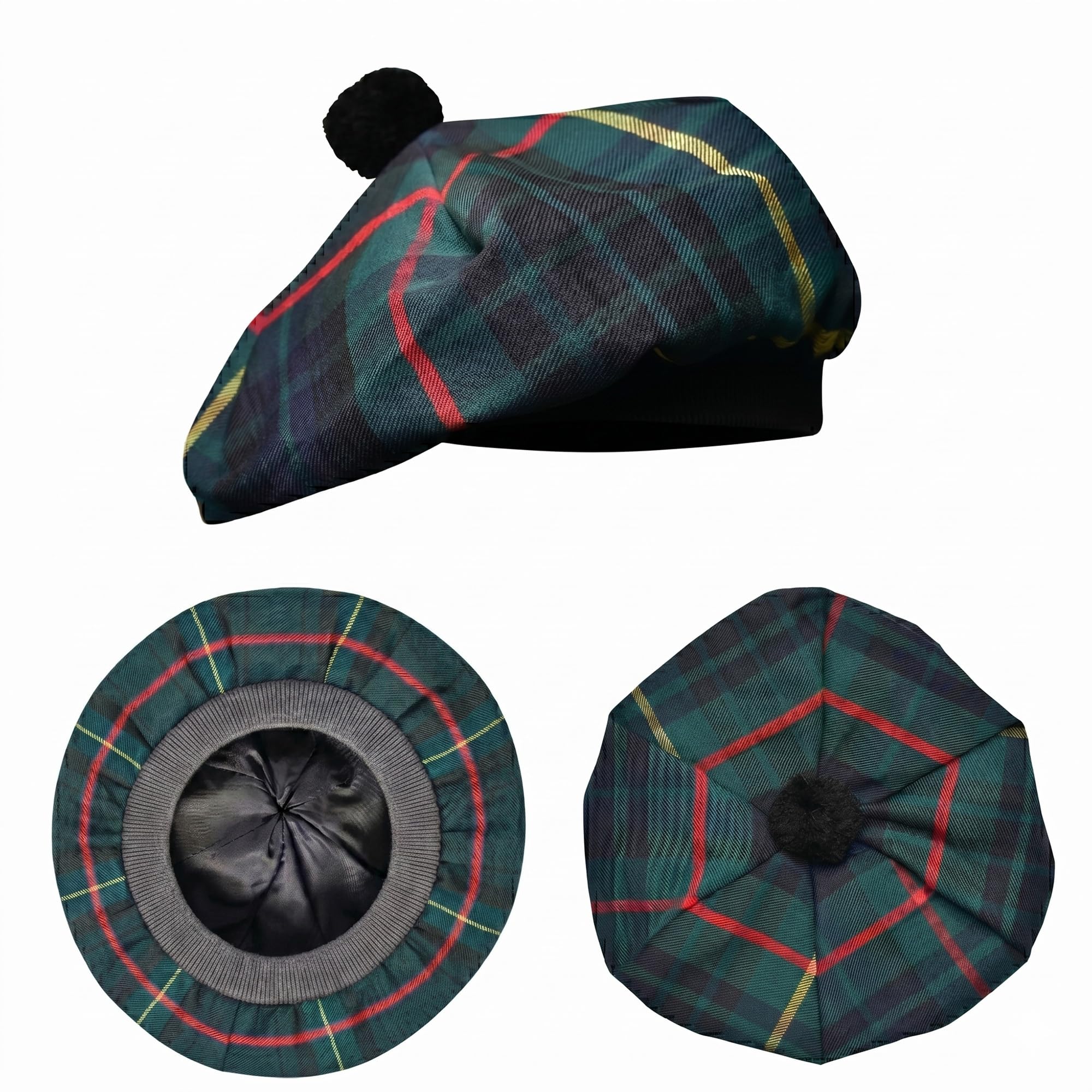 H HIGHLAND REDSTONE Scottish Hat Tam o Shanter Scottish Bonnet Tartan hat Acrylic Wool with Pompom (UK, Alpha, One Size, Hunting Stewart)