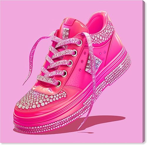 Wynwood Studio Lienzo de moda y glamour, arte contemporáneo envuelto Tenis brillantes de color rosa intenso, arte de pared para sala de estar, Wynwood Studio Lienzo de moda y glamour, arte contemporáneo envuelto Tenis brillantes de color rosa intenso, arte de pared para sala de estar,