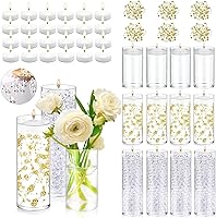 UDU 12 Cylinder Glass Vases for Centerpieces with 24 Floating Candles, 80,000 Beads & 6 Pearl Strings - Wedding Table Decor Kit