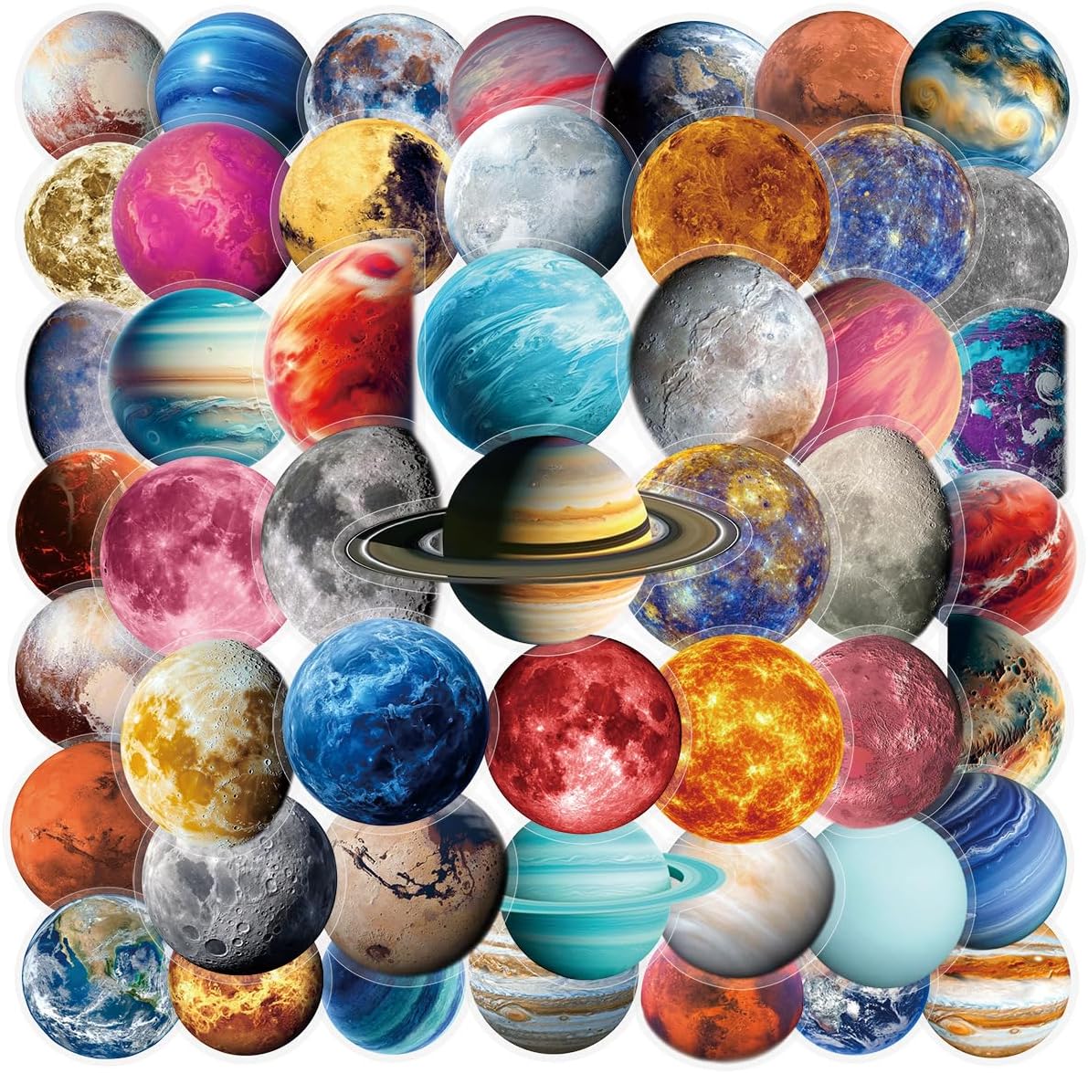 50 Pcs PET Planet Stickers - Waterproof Vinyl Removable No Residue Stickers, for Skateboard Fridge Laptop Phone Luggage, Suitable for All Ages(Planet)