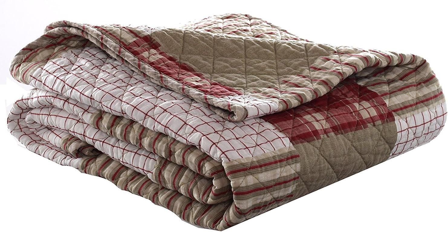 Throw Blanket Reversible Cotton Quilted Bedding, Home Decor for All Seasons, 50" x 60", Camano Island Red