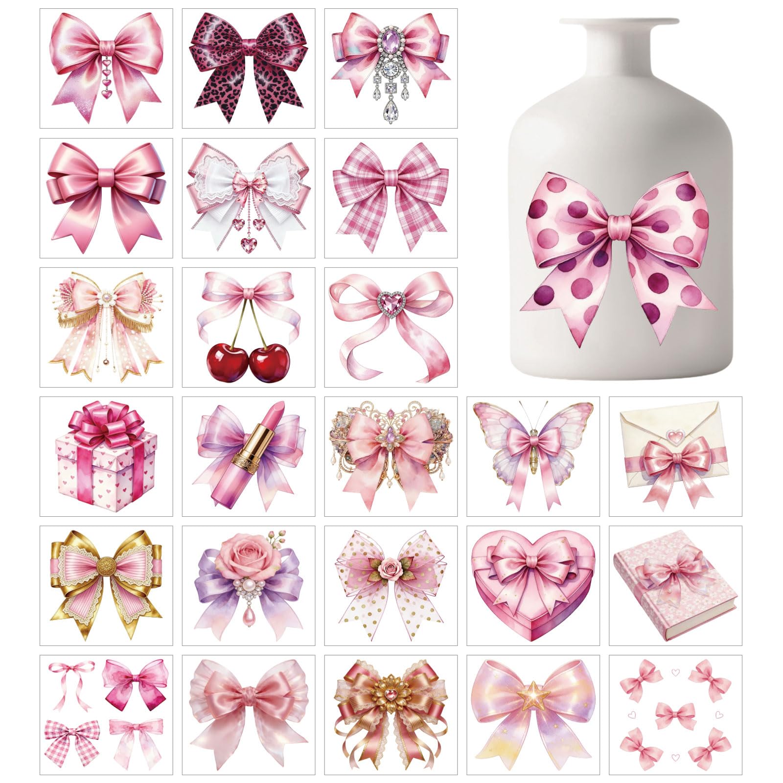 Stickers autocollants roses à nœud décoratifs pour habiller vase et lanterne