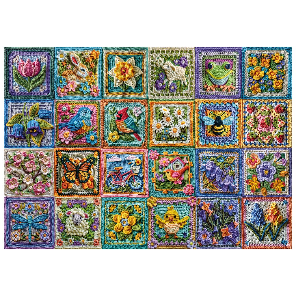 Wentworth Wooden Puzzles Springtime Crochet - Rompecabezas de 250 piezas para adultos, piezas irregulares temáticas, diseño blanco Jessica para los amantes de los animales y la entrepierna, madera de