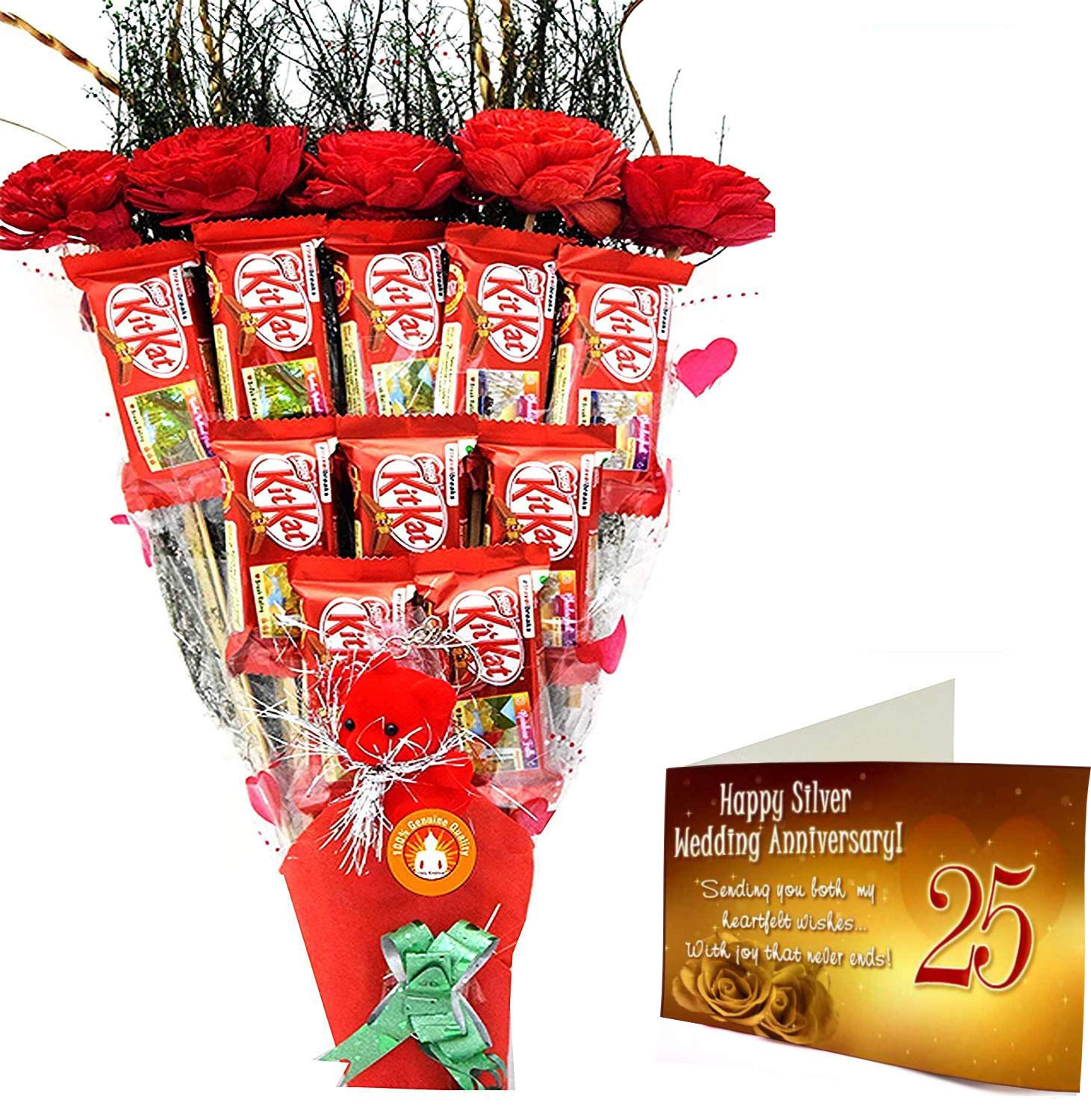 Holy Krishna's Bouquet of Nestle Kitkat Chocolate Pack of (20) For 25th Anniversary with Soft Toy & Message Card + Laxmi ATM Card (All Items As Shown in Image)
