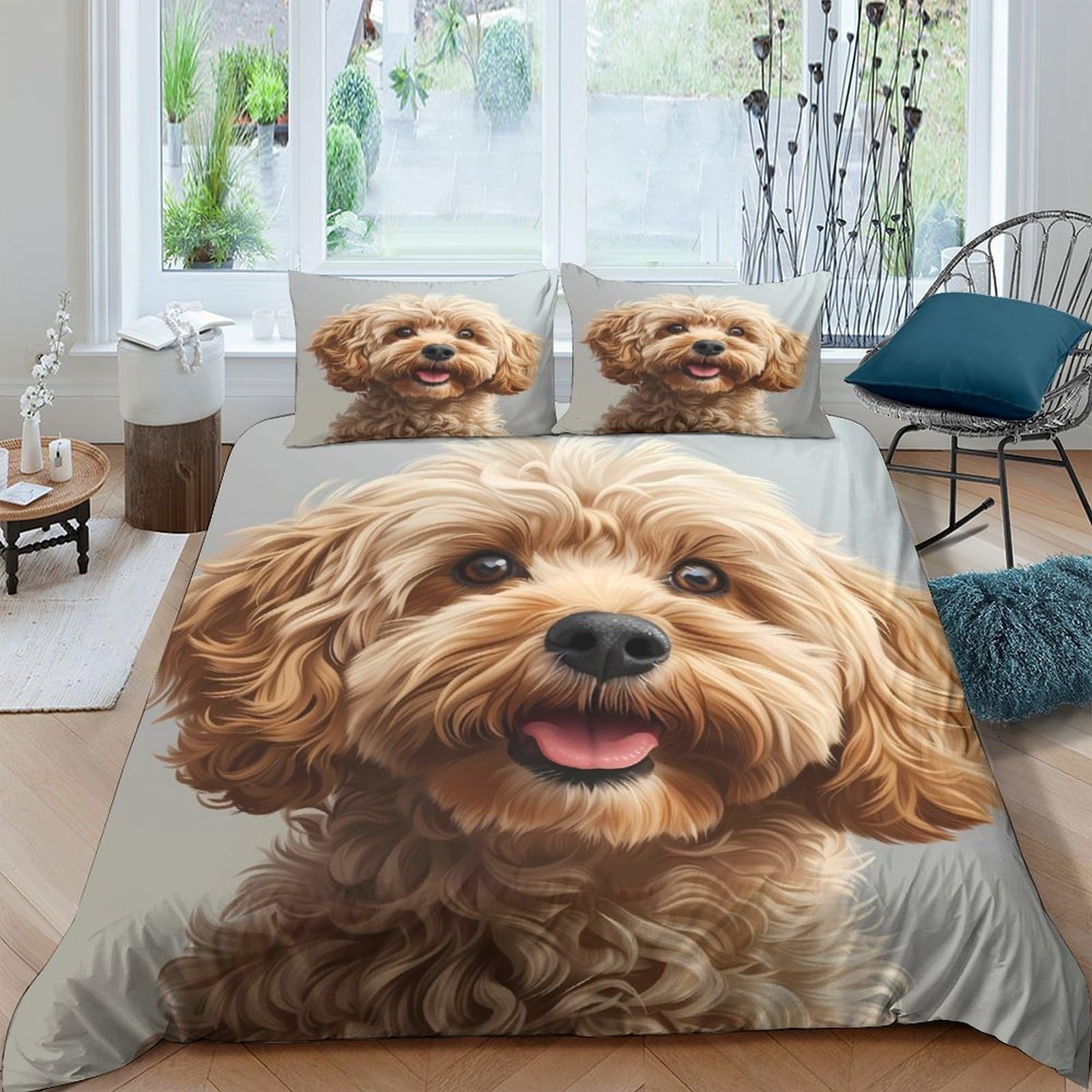 Ctjqhvkz Style-1 3D Printed Brown Puppy Fitted Sheet Microfiber Soft Decorative Dog Face Mattress Cover For Bedroom Guest Room Single（135X200cm）