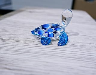 1shopforyou Hand Blown Sea Creature Glass Miniature 1 Piece Blue Colorful Turtle Figurine Art Collectible Decor