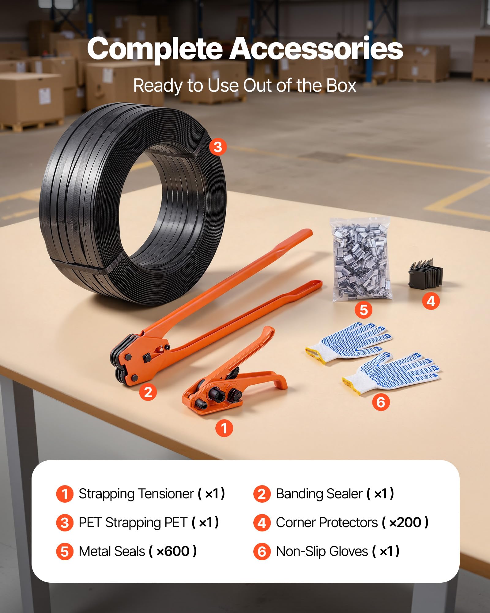VEVOR 6 tlg Umreifungsset mit Umreifungsband, manuelles Umreifungsgerät mit 610 m PET Band, 600 Metallklammern, 200 Kantenschutzern