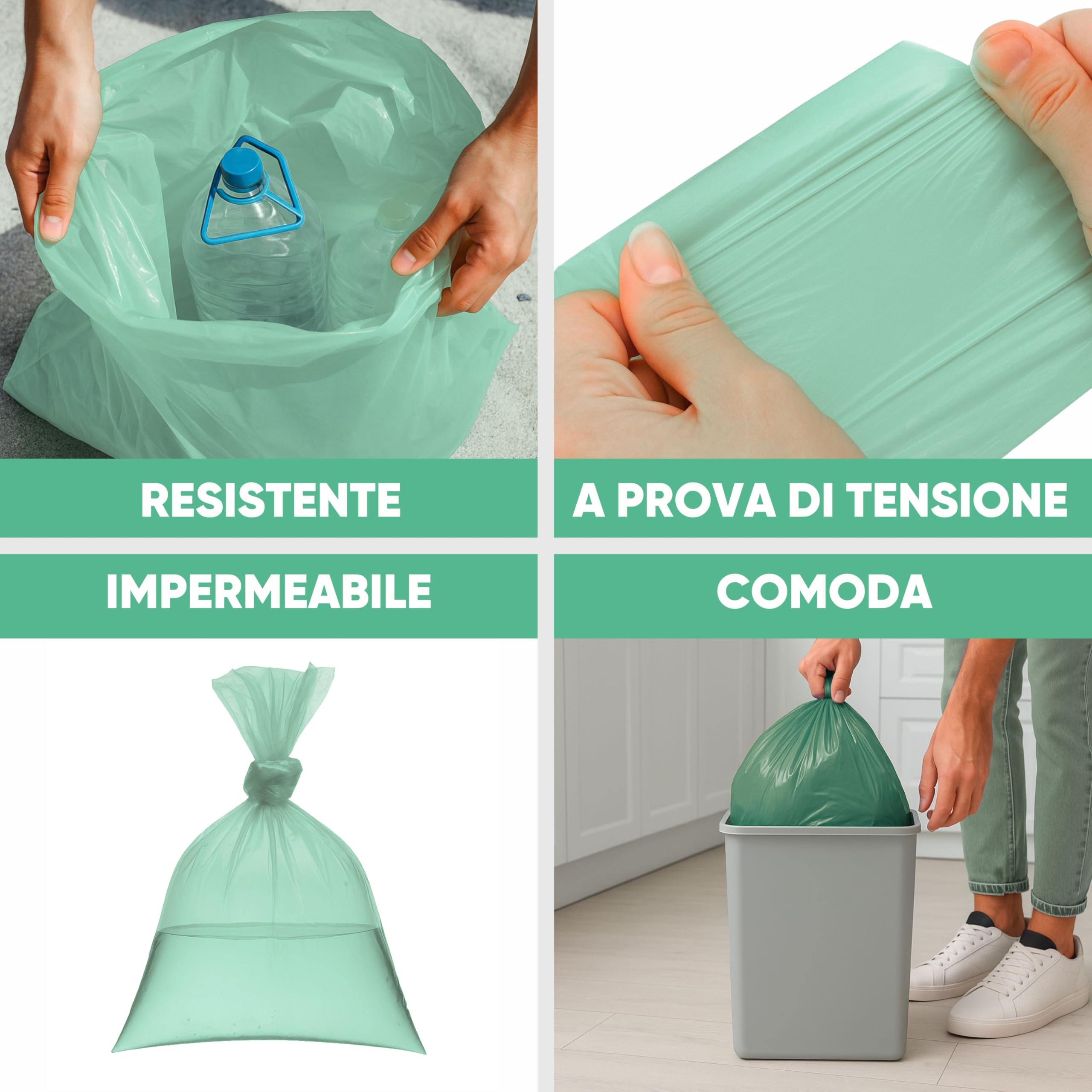 500 Sacchi Raccolta Umido e Organico Biodegradabili e compostabili Grammatura Media - Uso Domestico, Ufficio e Attività Commerciali - 50x60