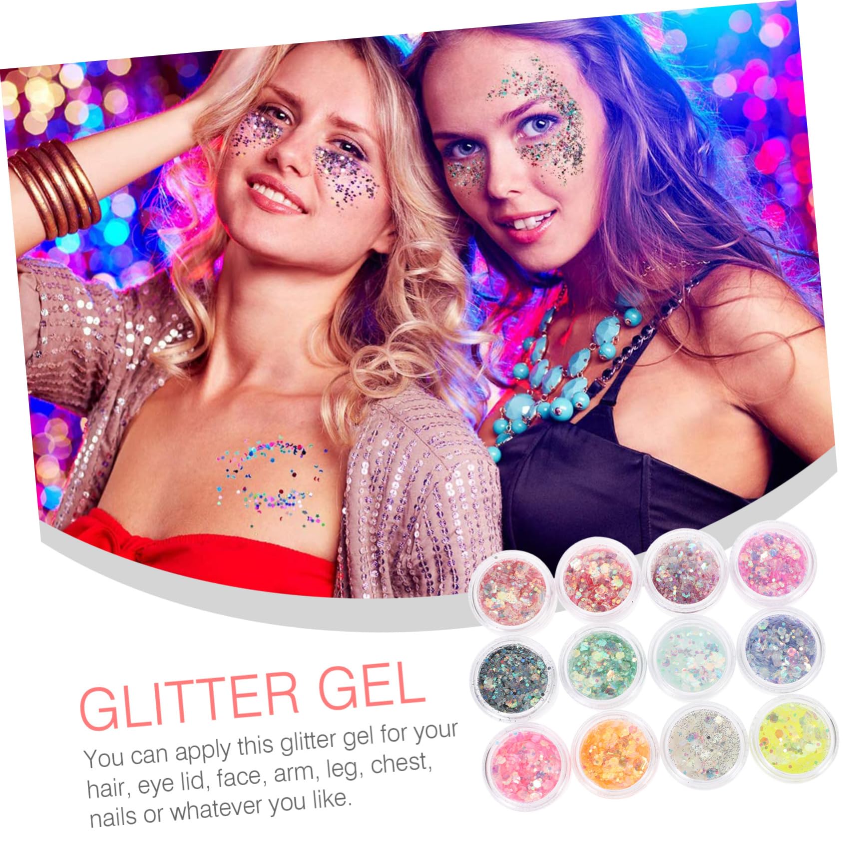 Purpurina Corporal Luminosa 12 Cajas de Brillo Glitter para Maquillaje | Gel de Lentejuelas, Acabado Decorativo para Pecho y Uñas, Adecuado para Fiestas y Navidad
