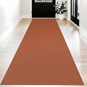 KOZYFLY Long Runners for Hallways 3x12 ft Washable Kitchen Runner Non Slip Rubber Backed Hallway Rugs Cotton Entryway Runner Rug Floor Carpet for Indoor Hall, Backdoor, Kitchen, Orange/Tan