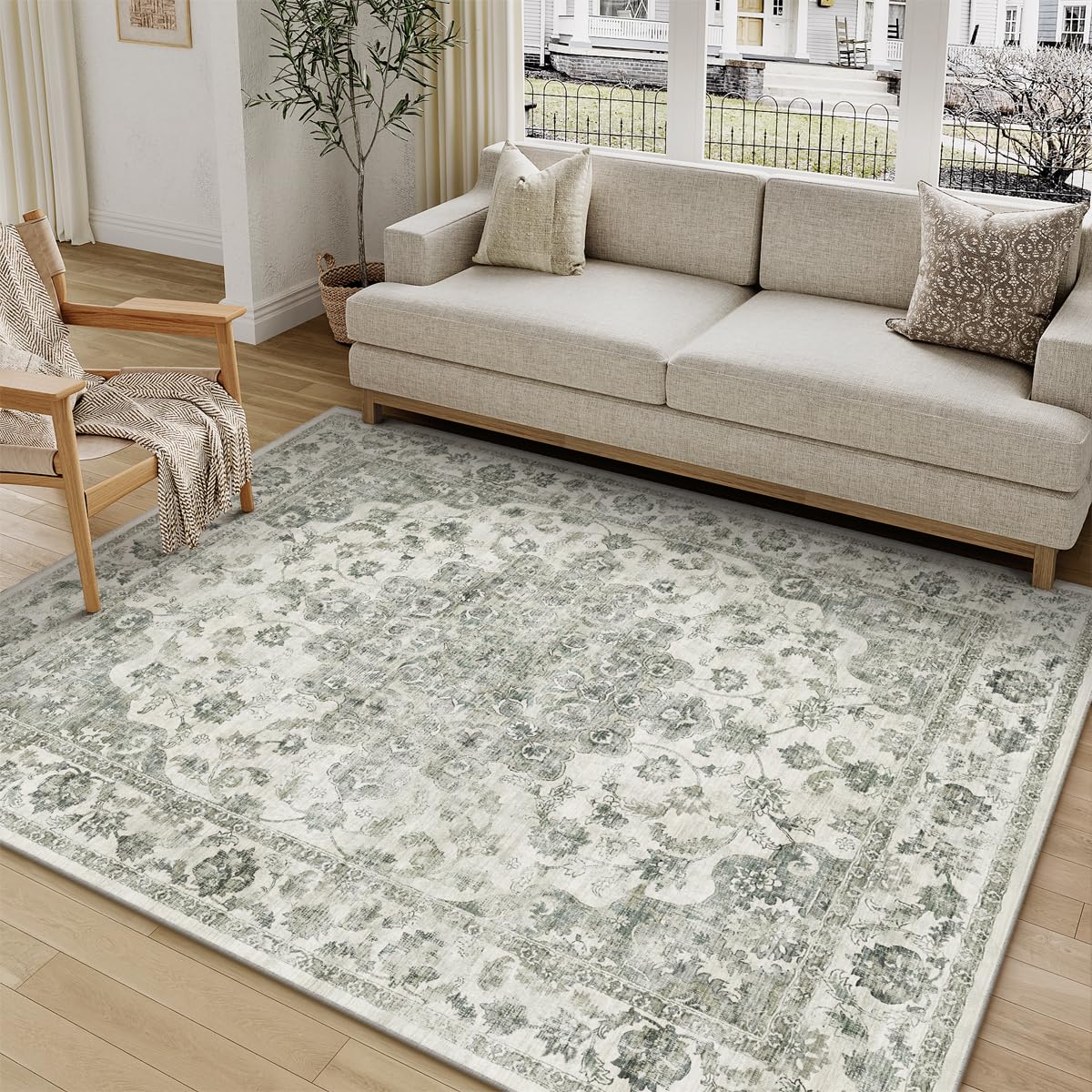 5x7 Green Neutral Area Rug