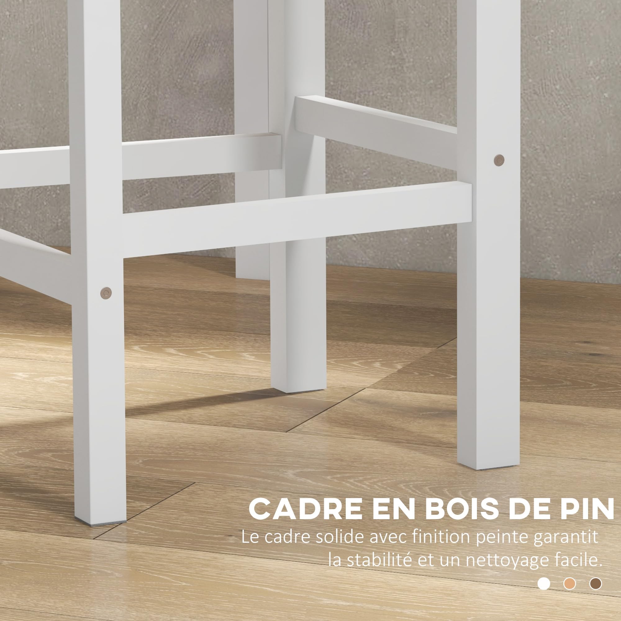 HOMCOM Lot de 2 Tabourets de Bar Assise 60,2H cm Dossier Haut Croisé Blanc