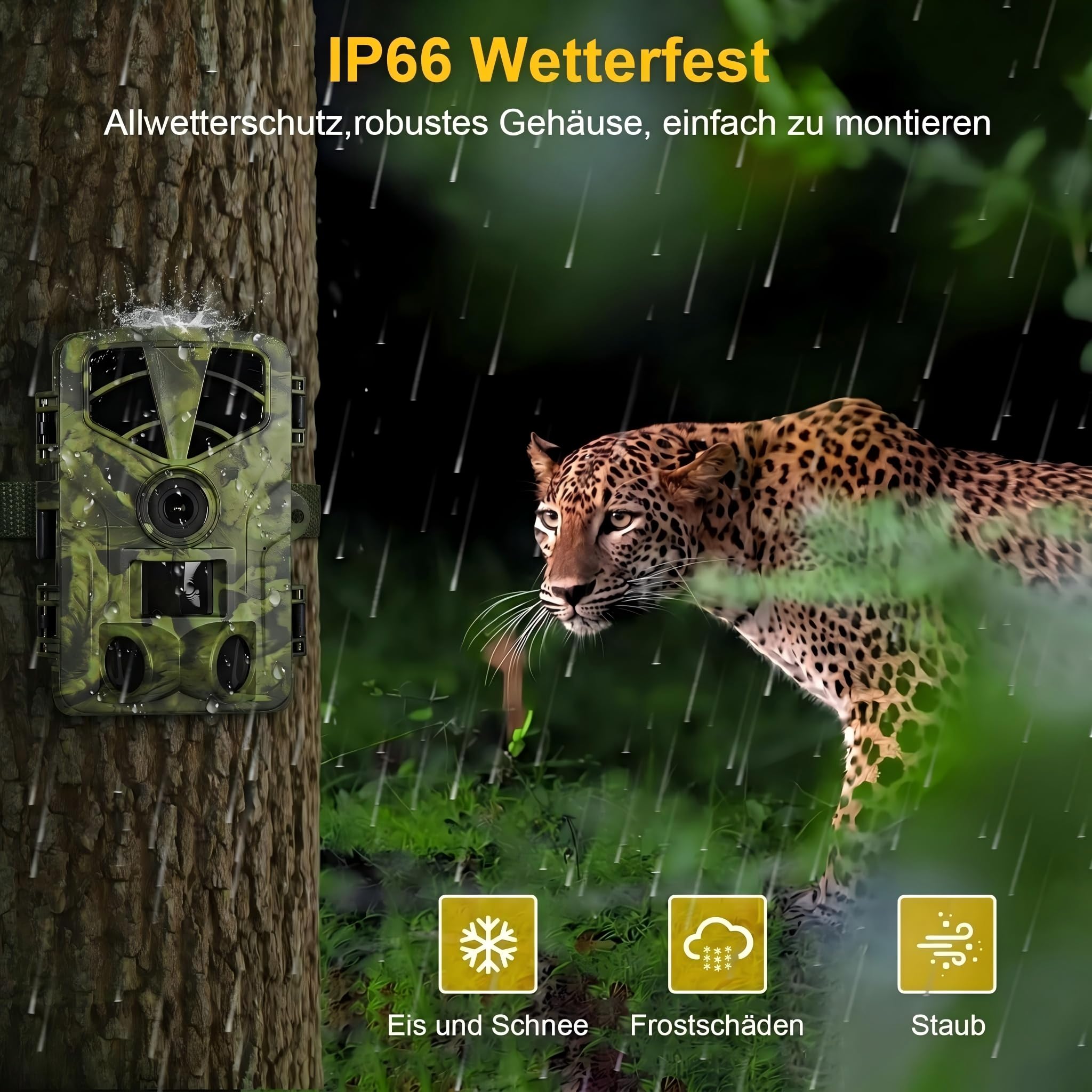 Wildkamera 5K 60MP mit WLAN & Handyübertragung APP, 120° Weitwinkel Jagdkamera mit 0,2s Auslösezeit, IP66 Wasserdicht, 4MP Video, Wildtierkamera mit 32GB Speicherkarte und Infrarot-LEDs ohne Glühen