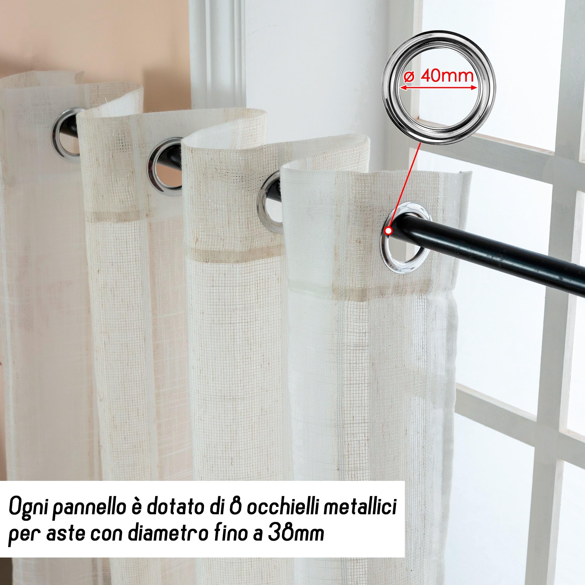 GIRASOLE HOME® Coppia Tende Filtranti in Simil Lino Tenda per Interni 2 Pannelli con Occhielli 140x285cm