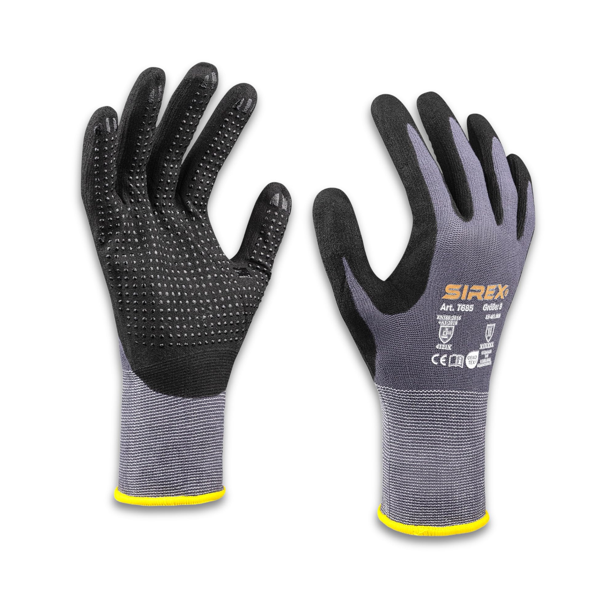 Sirex T685 Grip-Arbeitshandschuhe mit Noppen, 12 Paar - Touchscreen-fähig, Nitrilschaum-Beschichtung & Kunststoffnoppen für Halt, Oeko-Tex 100, Montagehandschuhe EN 388 & EN 407