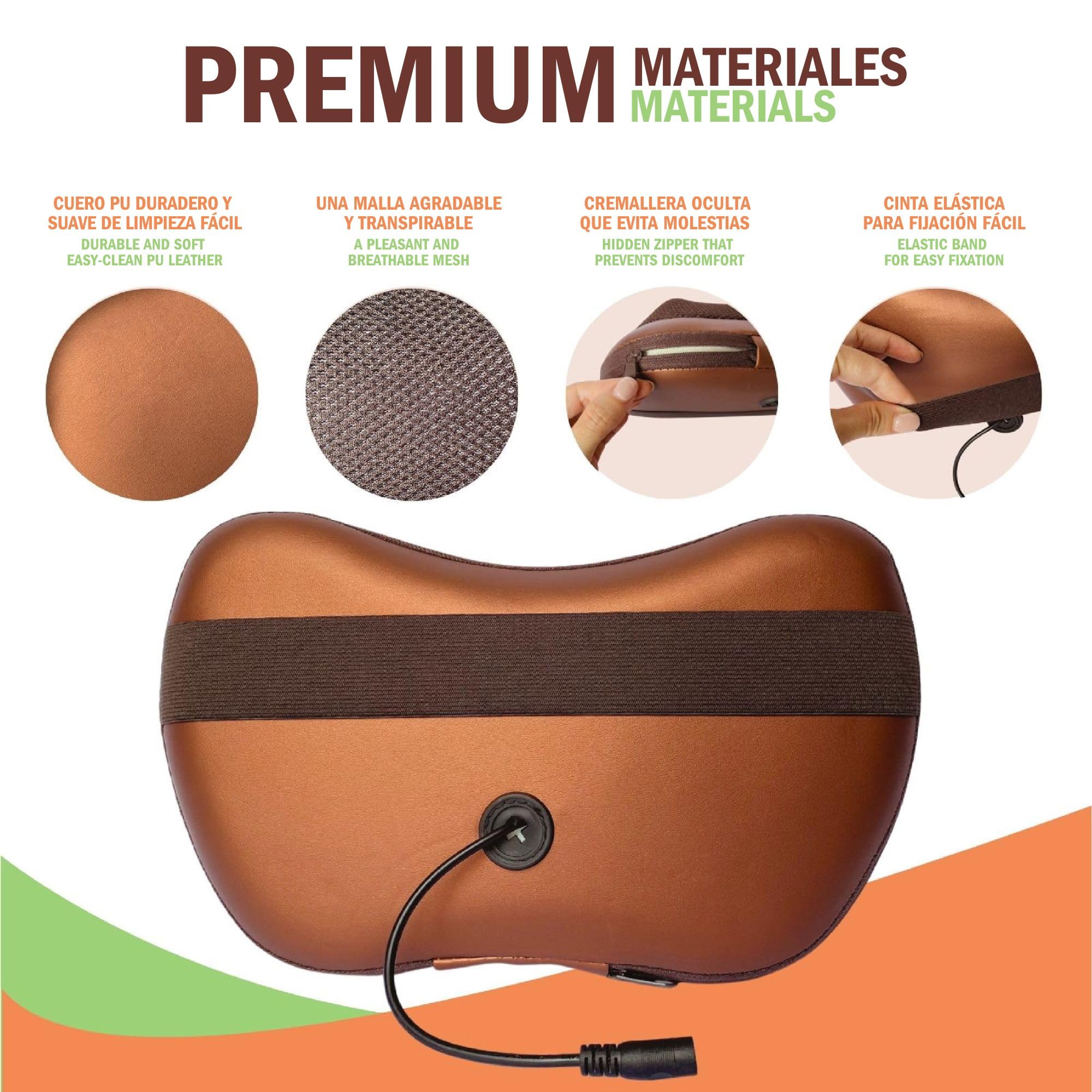 Masajeador Cervical y Espalda. Cojín Eléctrico con Calor y una Funda Extra (Marrón) - Almohada Cervicales y Cuello, Masaje Shiatsu Bidireccional con 8 Rodillos, Ideal para Casa, Oficina, Coche o Viaje