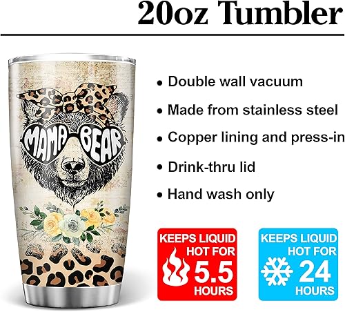 Miniatura 7 de PREZZY Vasos con diseño de mamá oso, divertidos regalos para el Día de la Madre para mamá, abuela, vaso personalizado con nombres de niños, diseño