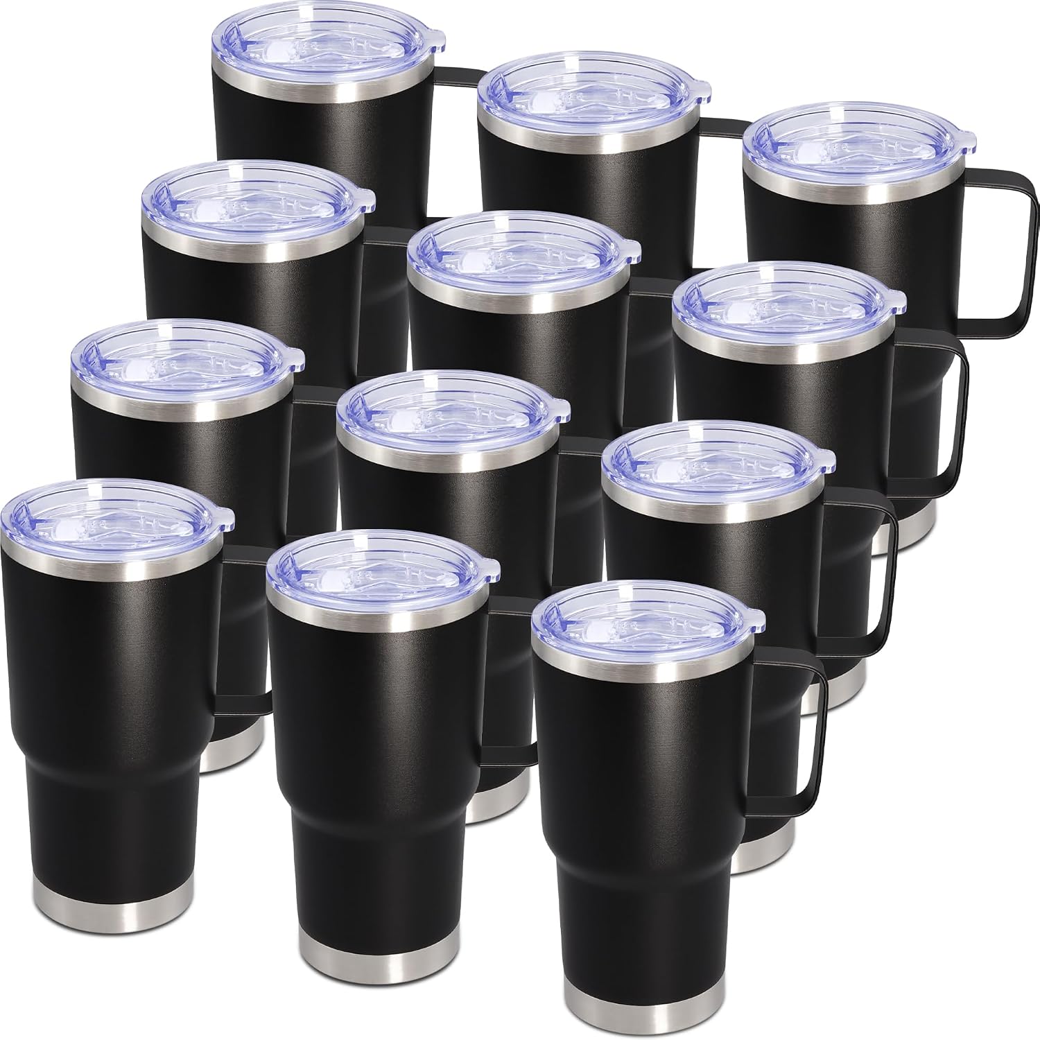 20 oz Tumbler with Handle and Lid Insulated Travel Coffee Mug Black 12P
