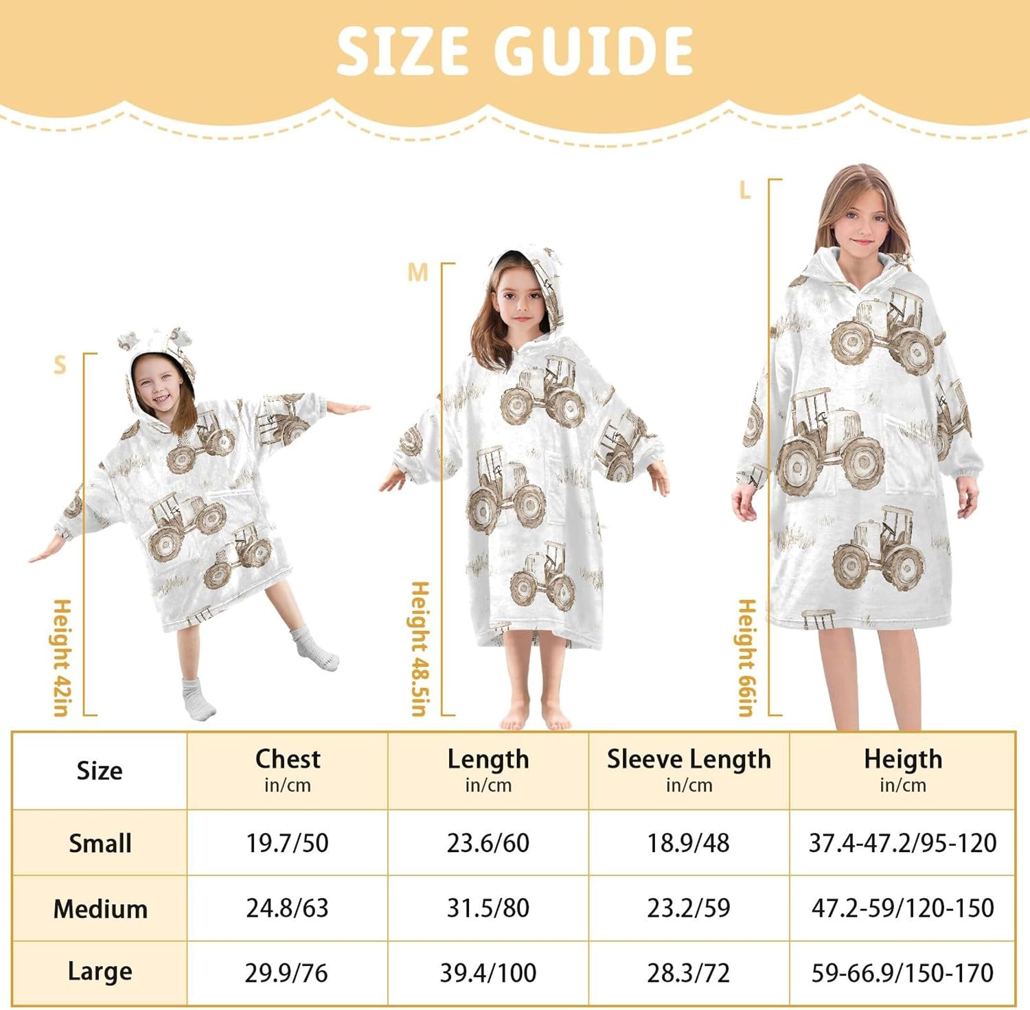 Tractor Kids Wearable Blanket Hoodie with Pocket and Sleeves for Toddlers, Cute Hoodies 3-14 Year Girls Boys B0403802