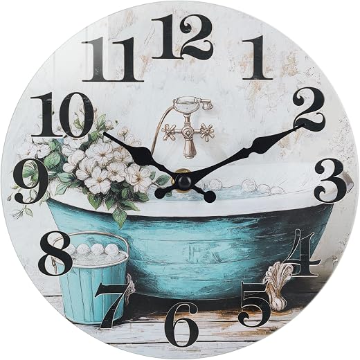 Bathroom Wall Clock,Rustic Style Waterproof Glass Shower Clock Wall Clock for Bathroom Pool Decor (