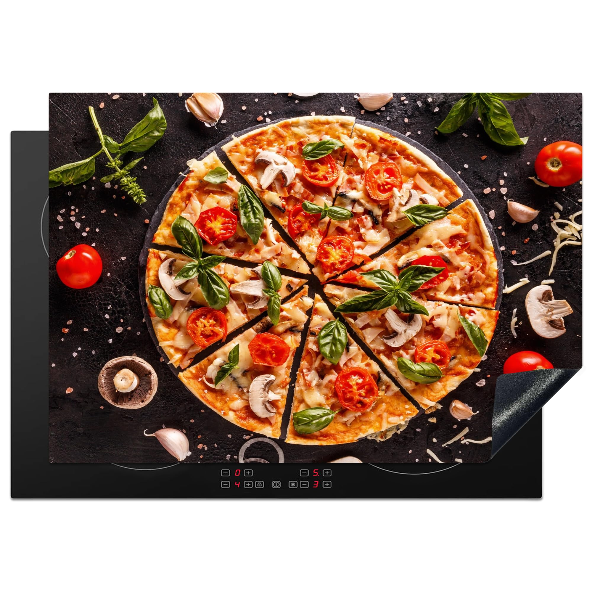 KitchenYeah© Induction Hob Protector Mat 20.5"x29.5" / 75x52 cm Stove Cap Top Cover Kitchen Cooker Covers for Electric Hobs Vinyl Pizza - Vegetable - Herbs - Kitchen - Industrial