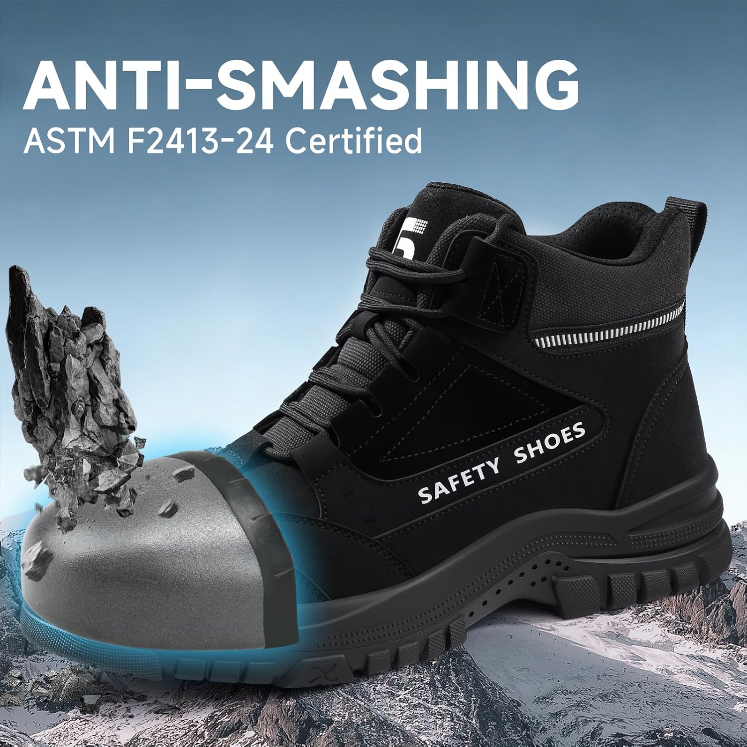 steel toe work boots for men - high top puncture resistant safety boots - industrial boot for worker - comfortable work boot for construction 9.5 black-3086