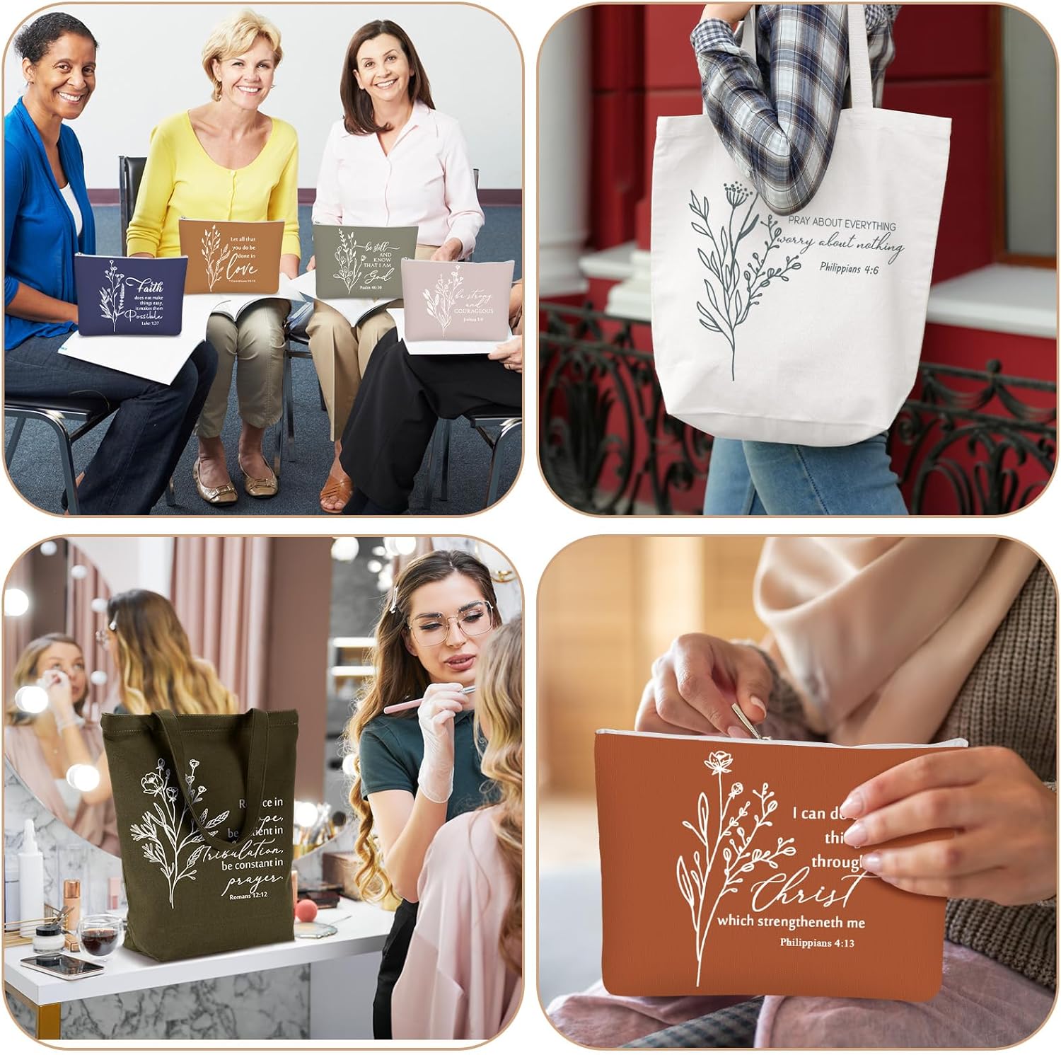 Paterr 10 Pcs Christian Gift Tote Bags Bulk with Handle 10 Pcs Bible Religious Makeup Bag for Mom Wife Lady Godmother Church - Image 5