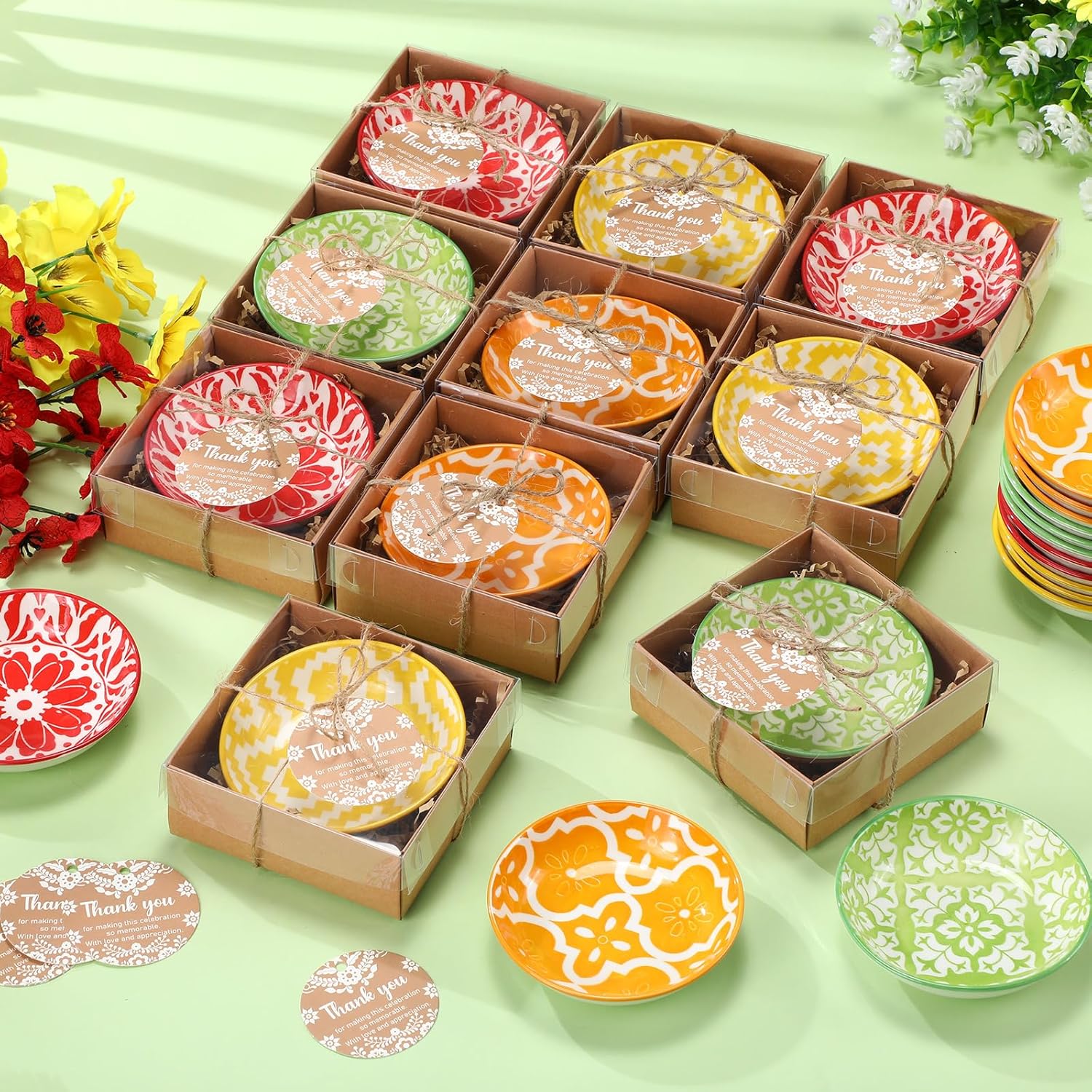 24 Sets Cielito Lindo Baby Shower Party Favors Ceramic Dipping Bowls Sauce Dish Kraft Paper Box Thank You Tags for Cielito Lindo Gender Reveal Party Birthday Wedding Baby Shower Decorations