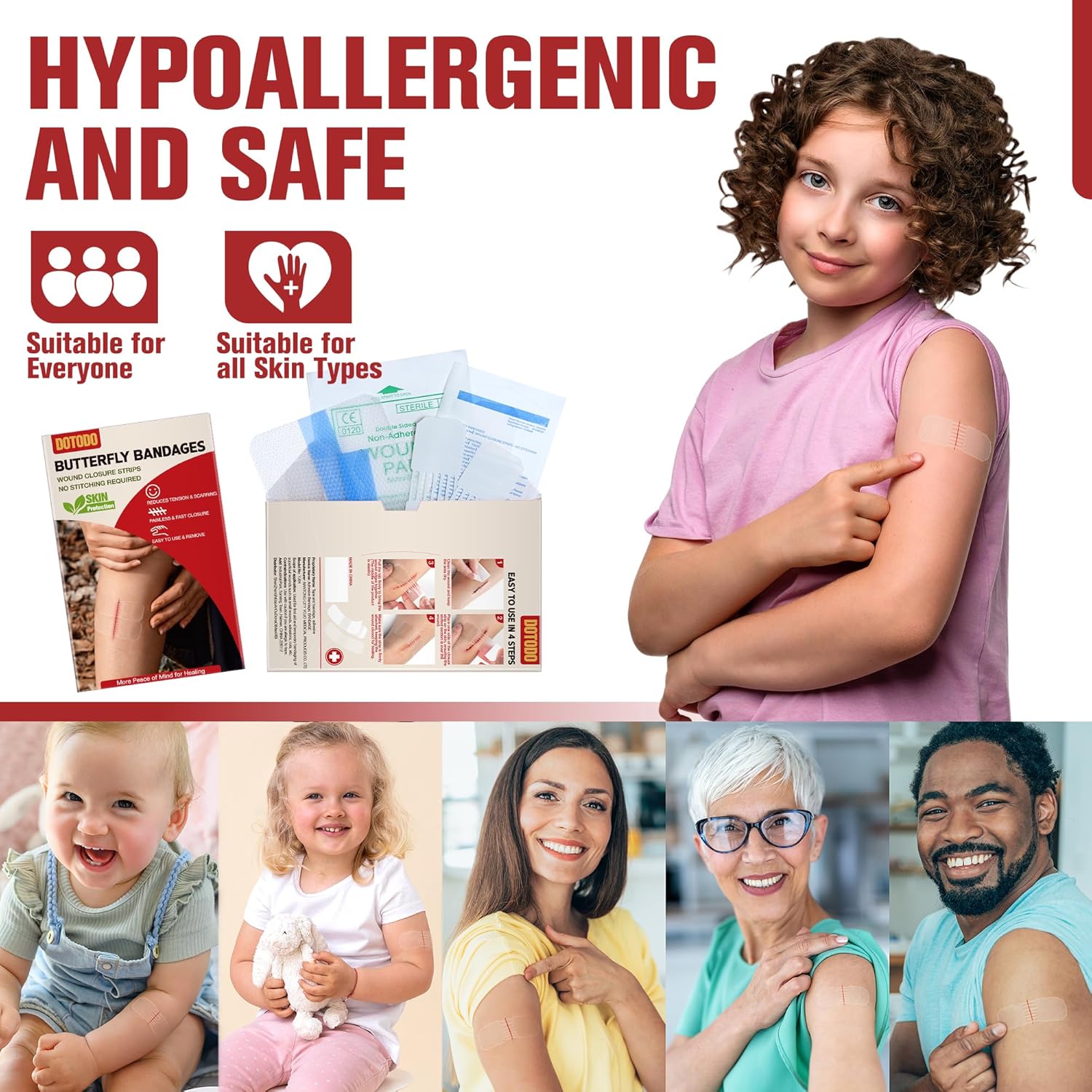 Butterfly Bandages Emergency Wound Closure - Dotodo 12PCS Repair Wounds Without Stitche | Rapid Butterfly Closure Bandages, Transparent