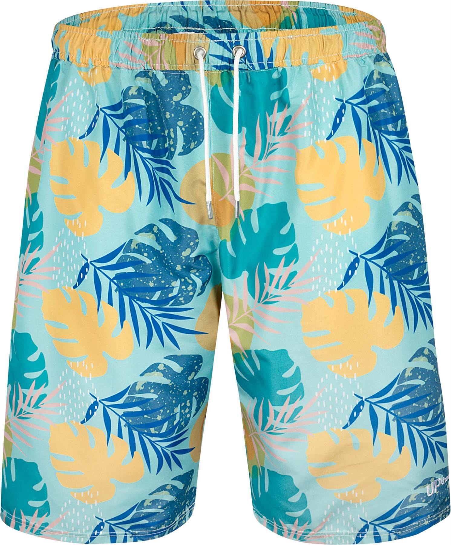 Uptheir Mens Carnes Tropical Print Swim Shorts - Blue - 5XL