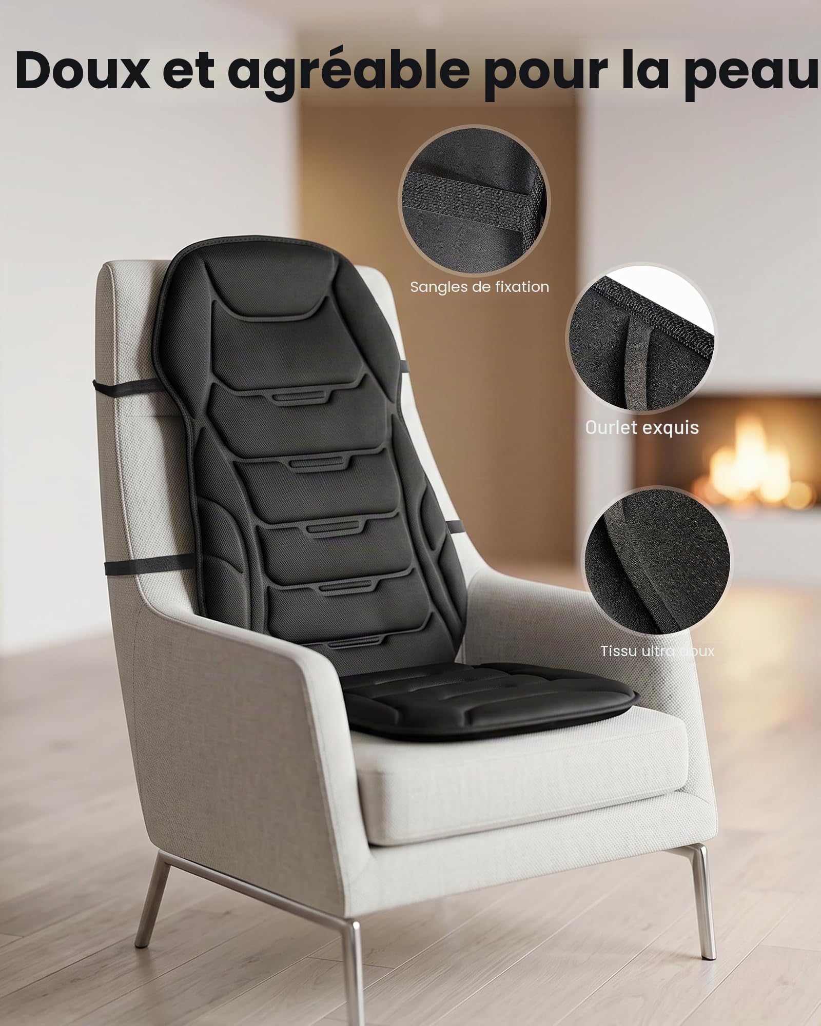 COMFIER Housse de siège de massage chauffante, tapis de massage vibrant pour le dos et la nuque, coussin relaxant