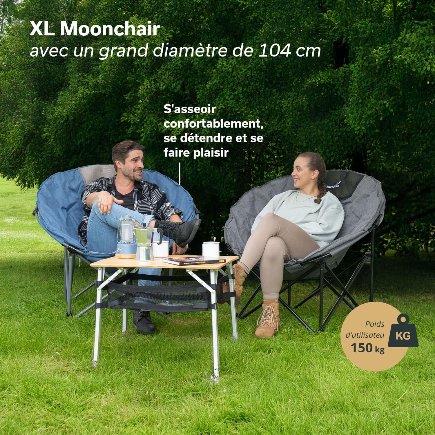 Skandika Moonchair Kupari XL | Fauteuil de Camping Pliable, Poids Max. de l'utilisateur 150 kg, Rembourrage Moelleux, Sac de Transport, siège Confortable Pliant | Extérieur, Jardin, Balcon