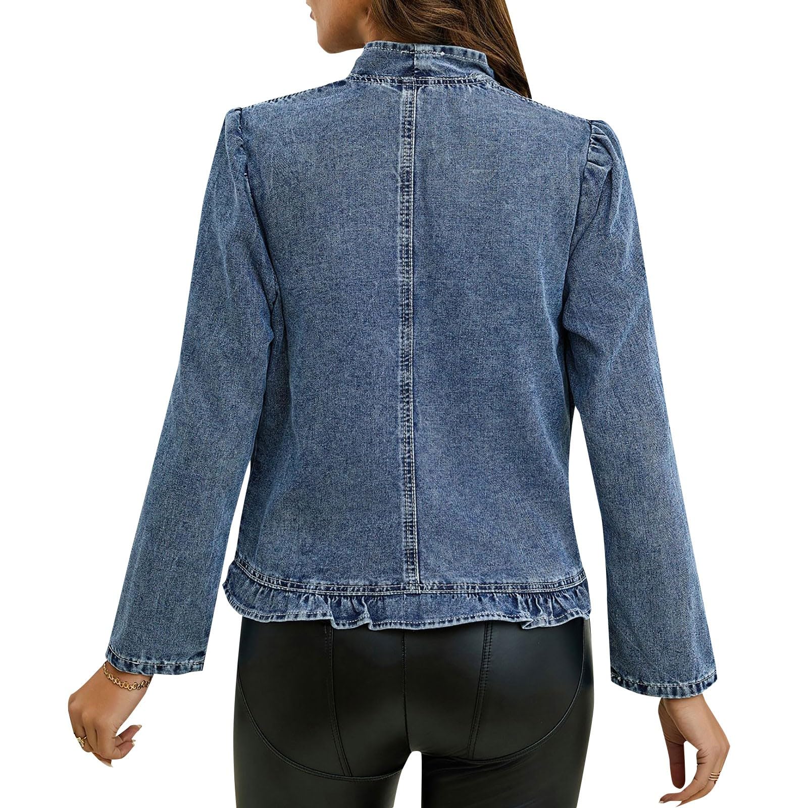 Jeans blazer da donna elegante a vita corta – cappotto di jeans da donna a maniche lunghe giacca in jeans con volant, cardigan corto, giacca leggera per la primavera e l'estate da donna