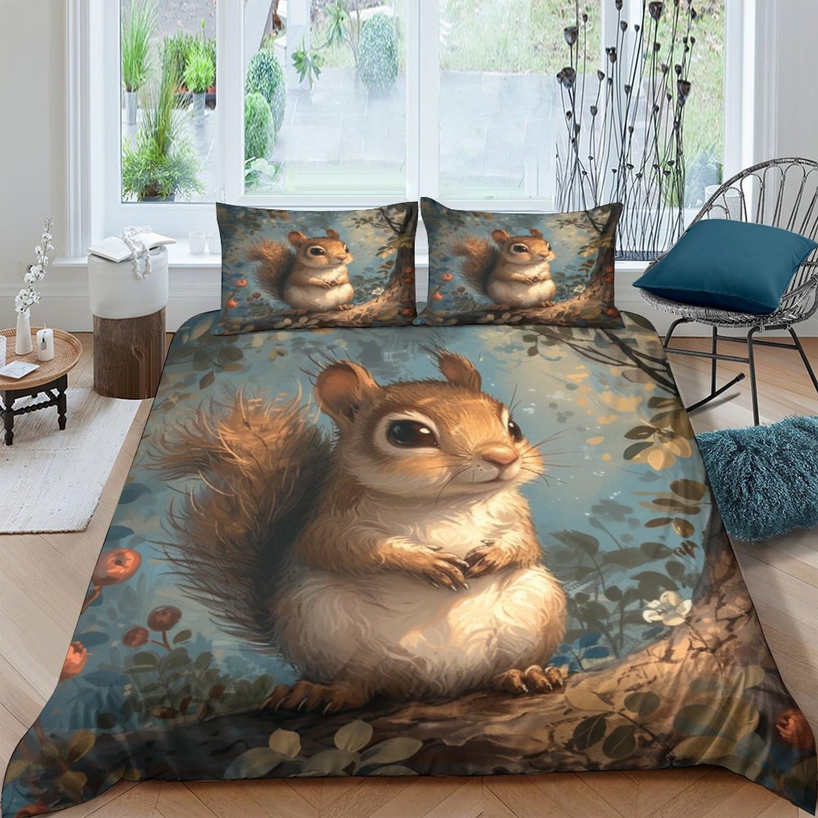Housse de couette 200x200 hypoallergénique en microfibre douce avec zip écureuil