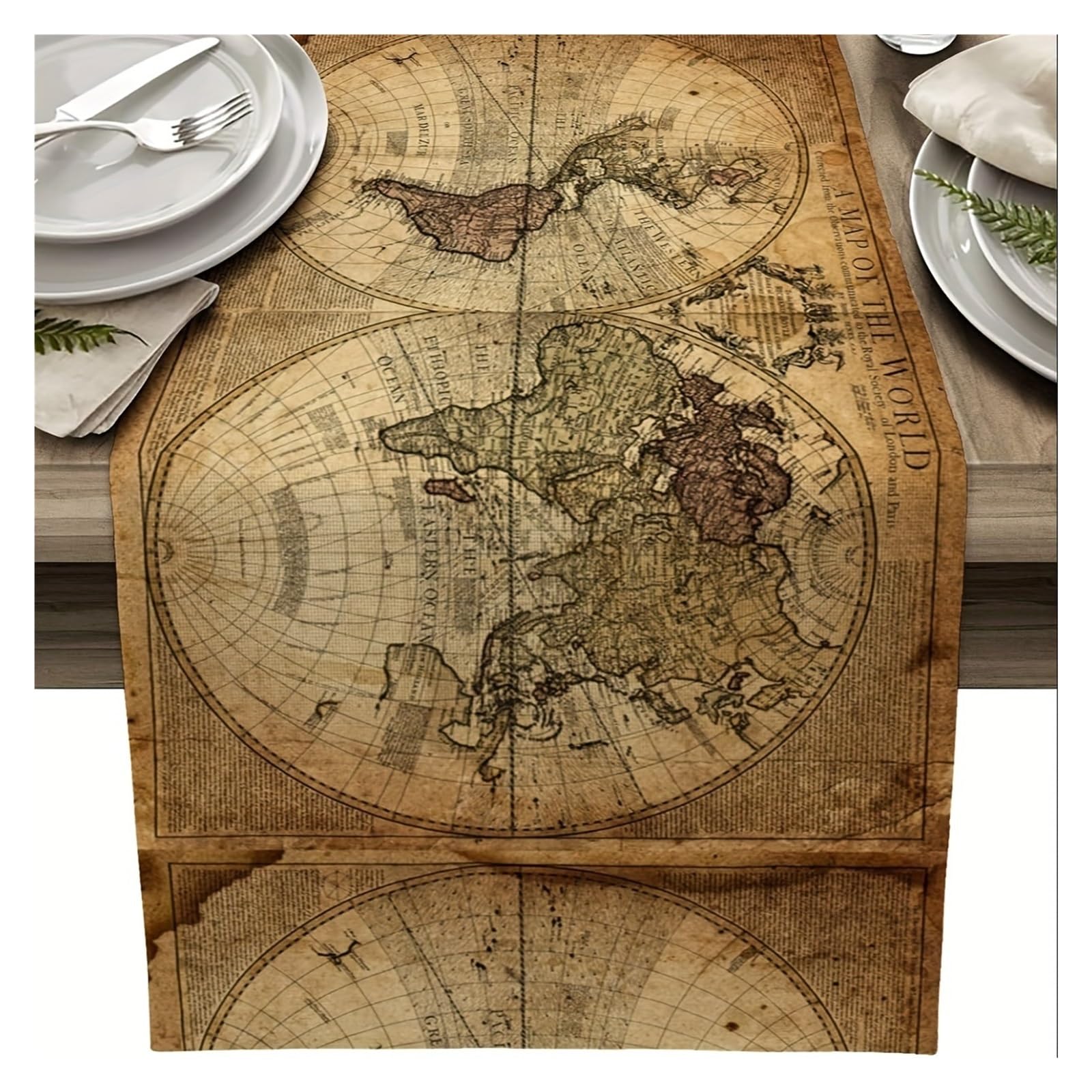 Wxbcds Color-01 Vintage Table Runner Retro Nautical Map Of World Linen Table Runners Dresser Scarf Table Decor Indoor Outdoor Parties Farmhouse Home Gathering Decor(200X33cm 78.7X13inch)
