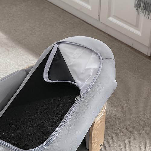 Miniatura 8 de Cama elevada para perros de estilo escandinavo con marco de madera maciza, sofá ortopédico para mascotas con funda extraíble lavable, muebles para