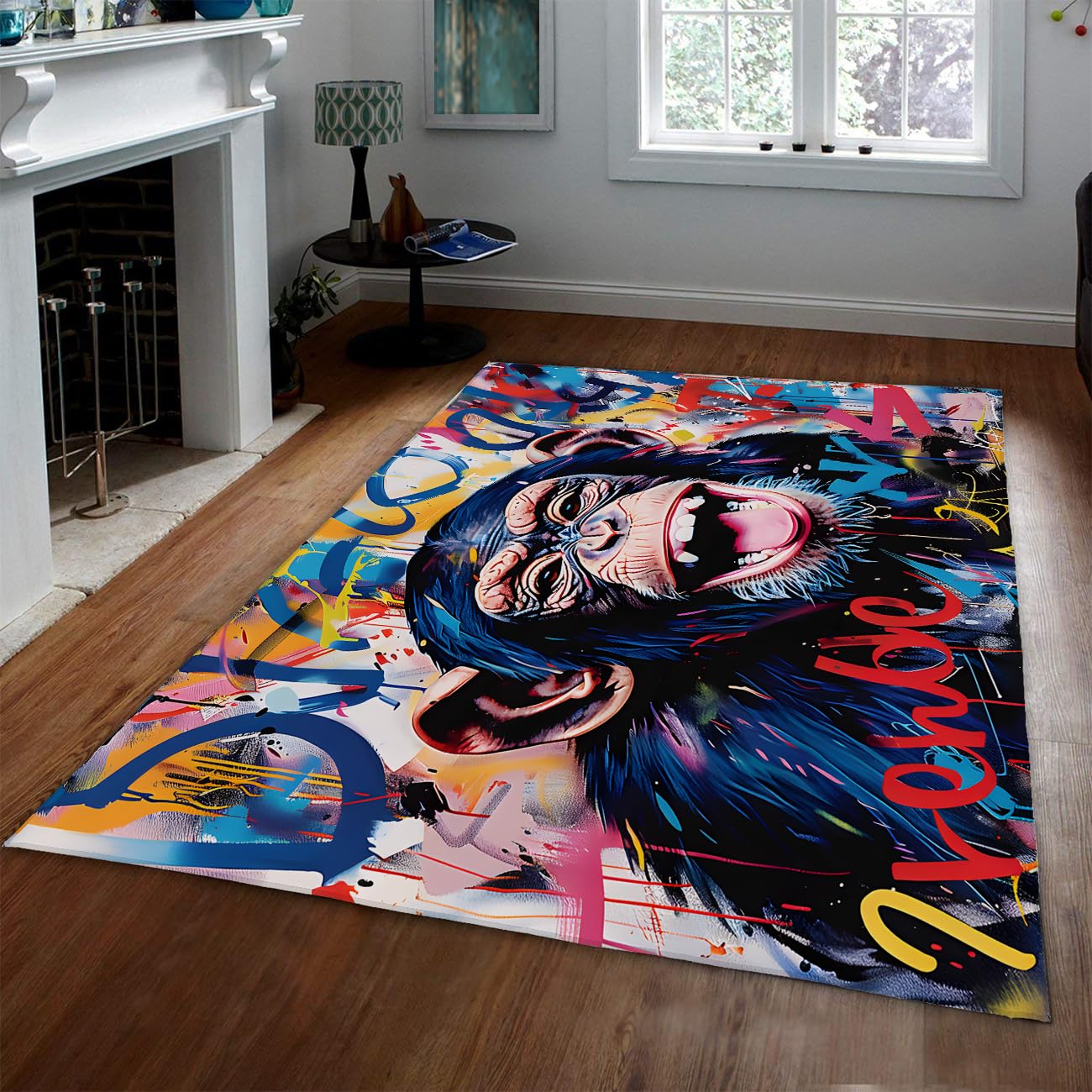 Tapis colorés d’Animaux graffiti lavable antidérapant salon 90x150cm
