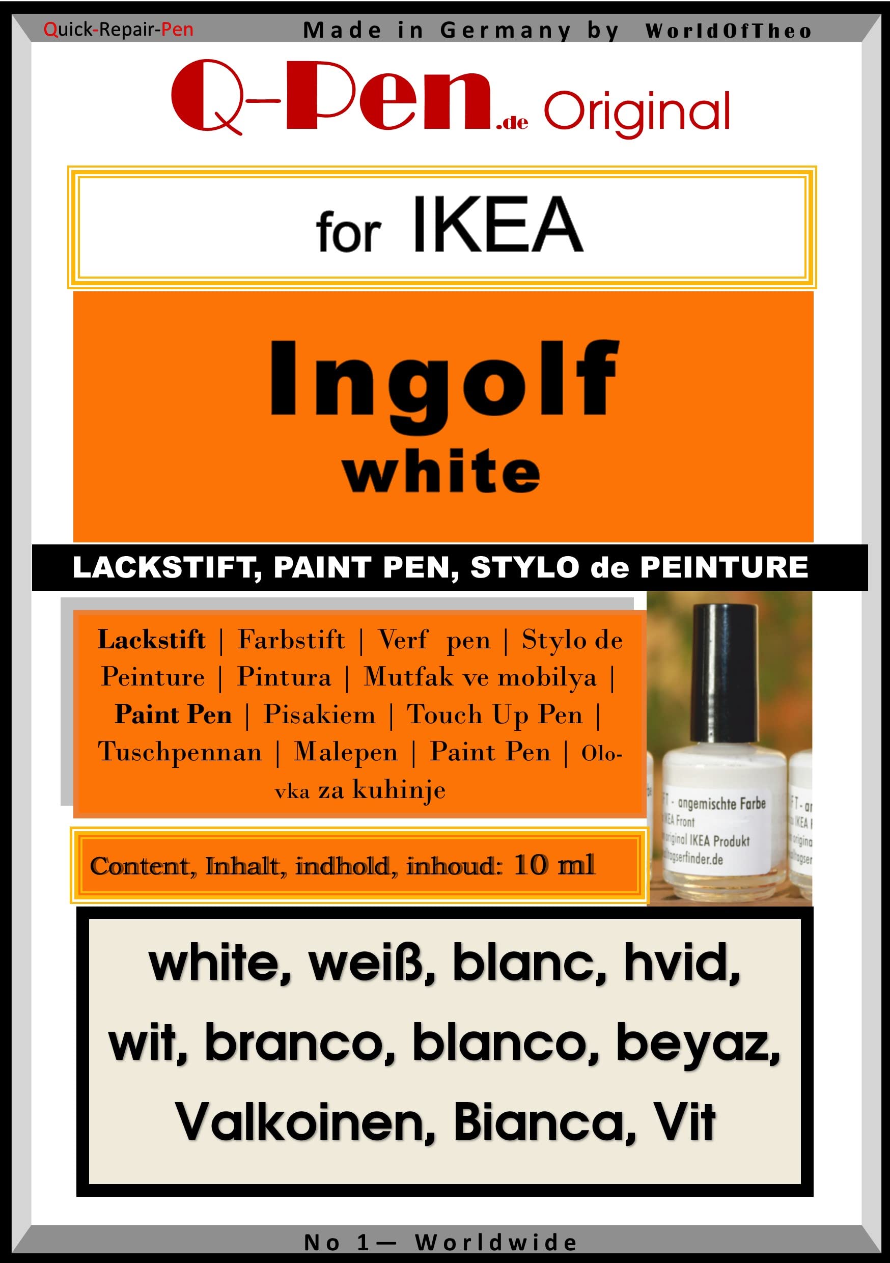 Q-Pen Touch Up Paint Suitable for Ikea Ingolf White