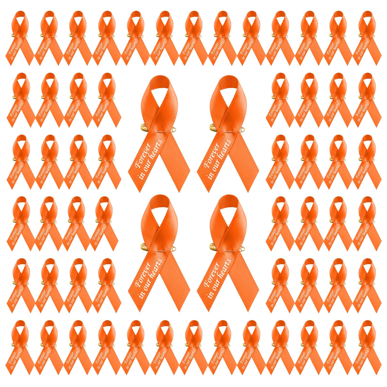 Craffancy Orange Wandic 200Pcs Ribbon Pins Kidney Cancer Awareness Badges Leukemia Brooch Memorial Ribbon Badges In Forever In Our Hearts For Funeral Mourning Event Bereavement Remembrance